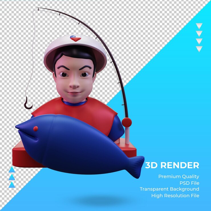 PSD vista frontal de la representación de la bandera de chile pescador 3d
