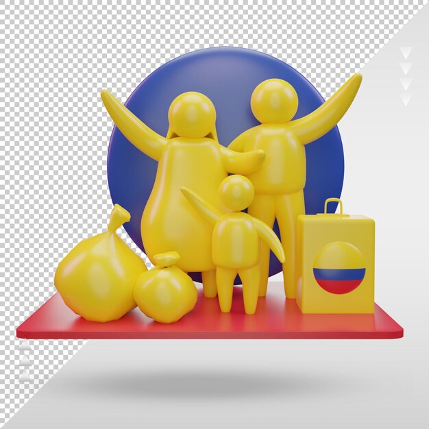 PSD vista frontal de la representación de la bandera de colombia del día mundial de los refugiados 3d