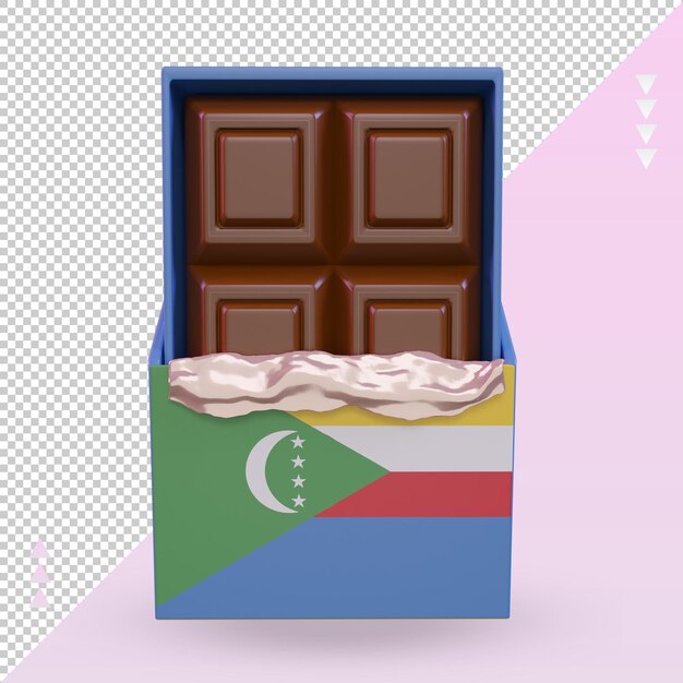 Vista frontal de la representación de la bandera de las comoras de chocolate 3d