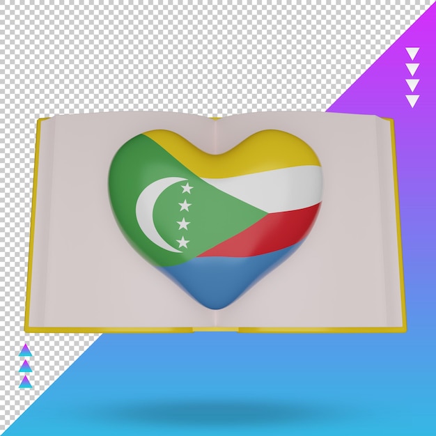 Vista frontal de la representación de la bandera de las Comoras del día mundial del libro 3d
