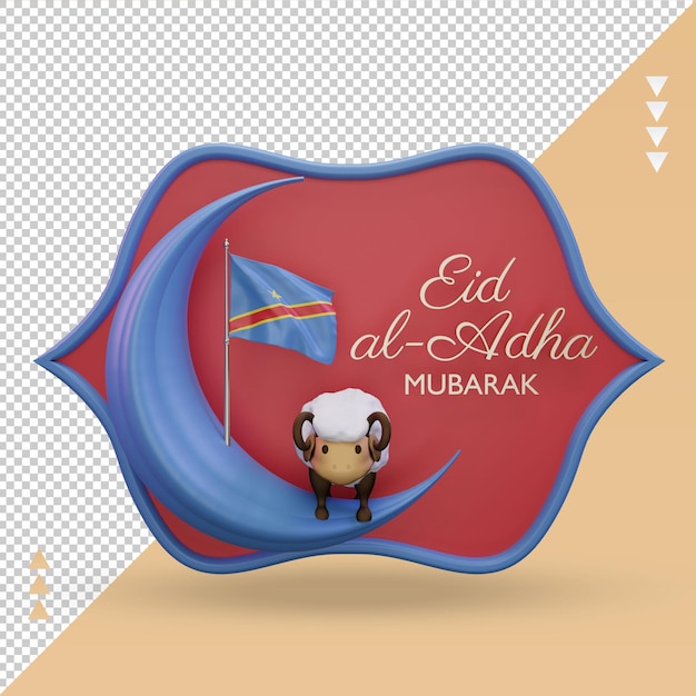 Vista frontal de la representación de la bandera del congo democrático 3d eid al adha