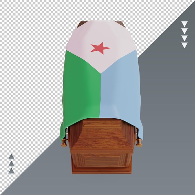 Vista frontal de la representación de la bandera de Djibouti del ataúd 3d
