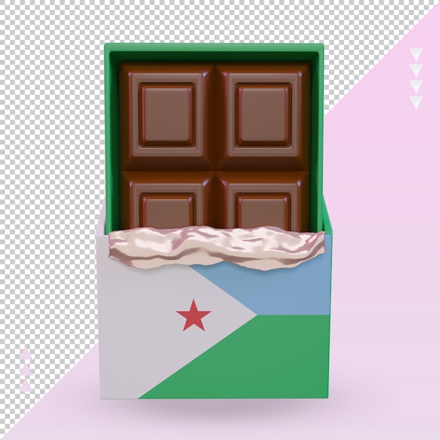 Vista frontal de la representación de la bandera de djibouti de chocolate 3d