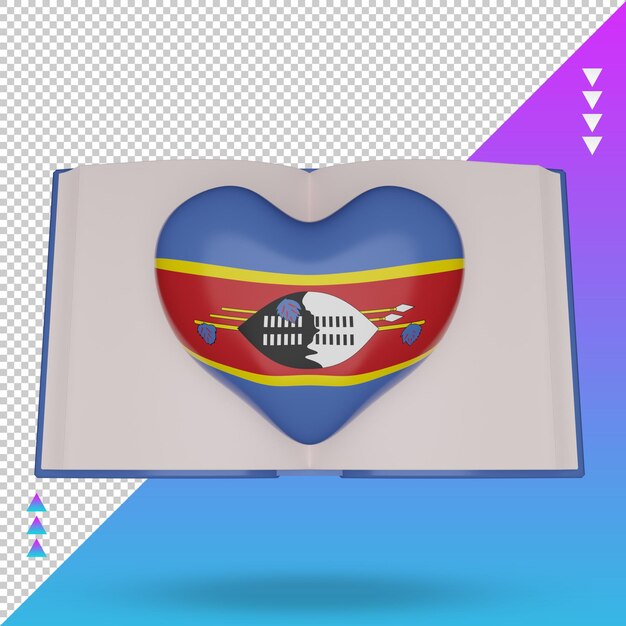 PSD vista frontal de la representación de la bandera de eswatini del día mundial del libro 3d