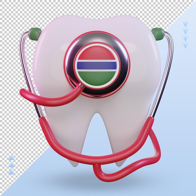 Vista frontal de la representación de la bandera de gambia del estetoscopio del dentista 3d