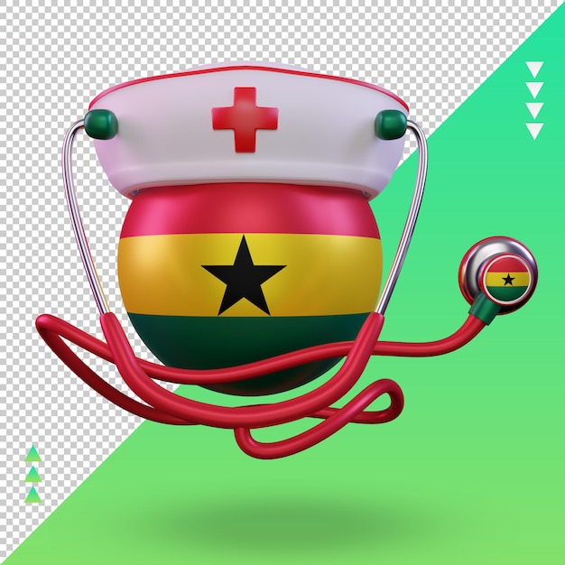 PSD vista frontal de la representación de la bandera de ghana del día de la enfermera 3d