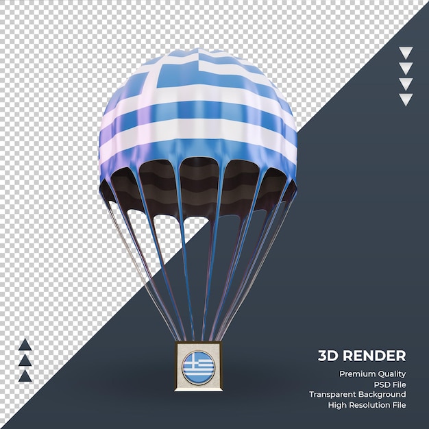 Vista frontal de la representación de la bandera de Grecia paracaídas 3d
