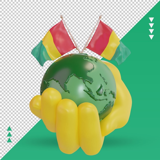 Vista frontal de la representación de la bandera de guinea bissau del día mundial del medio ambiente 3d