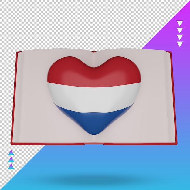 Vista frontal de representación de la bandera holandesa del día mundial del libro 3d