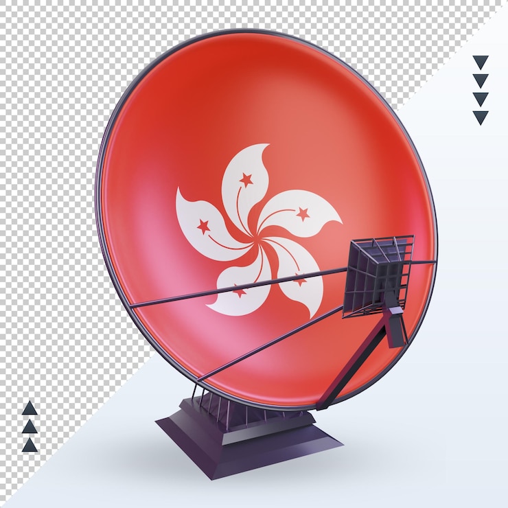 PSD vista frontal de la representación de la bandera de hong kong por satélite 3d
