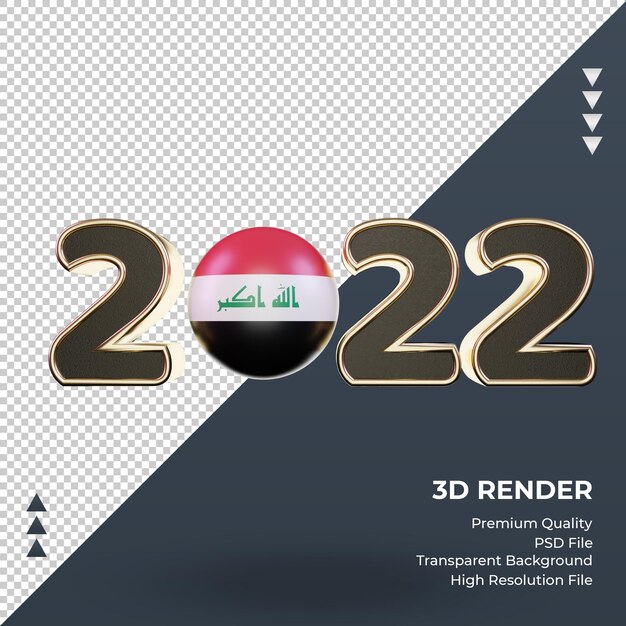 Vista frontal de la representación de la bandera de Irak 2022 texto 3D