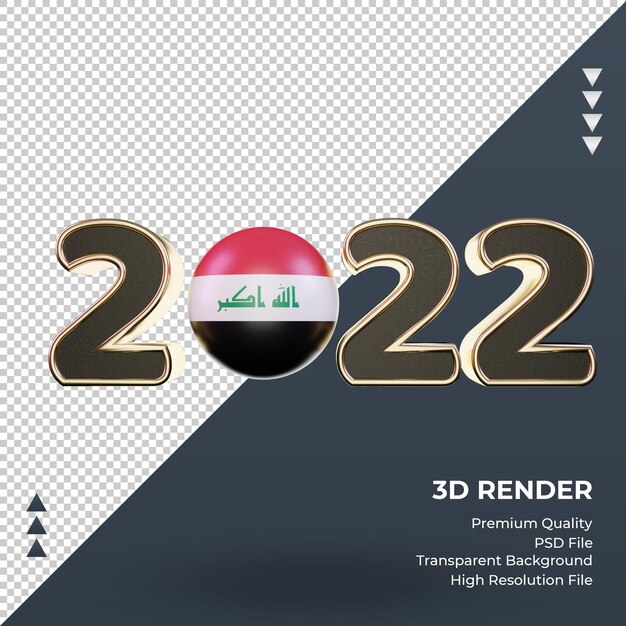 Vista frontal de la representación de la bandera de irak 2022 texto 3d