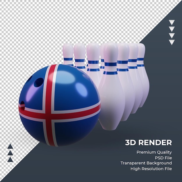 Vista frontal de la representación de la bandera de Islandia del día de los bolos 3d