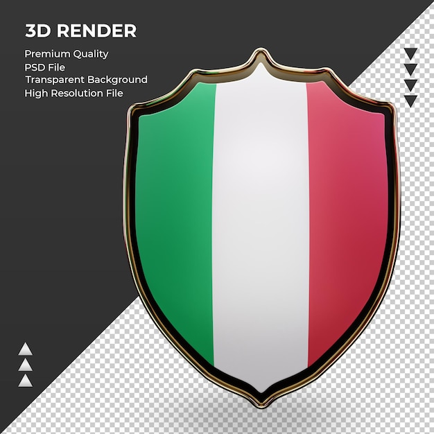 Vista frontal de la representación de la bandera de Italia del escudo 3d