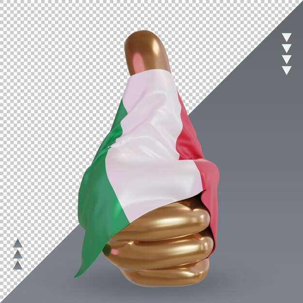 Vista frontal de representación de bandera de italia de pulgar 3d