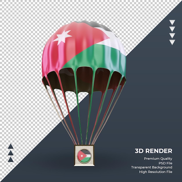Vista frontal de la representación de la bandera de Jordania en paracaídas 3d