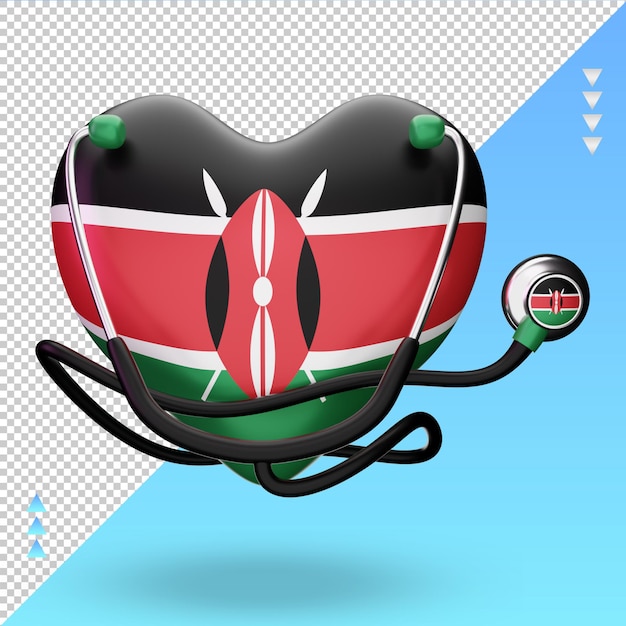 PSD vista frontal de la representación de la bandera de kenia del día mundial de la salud 3d