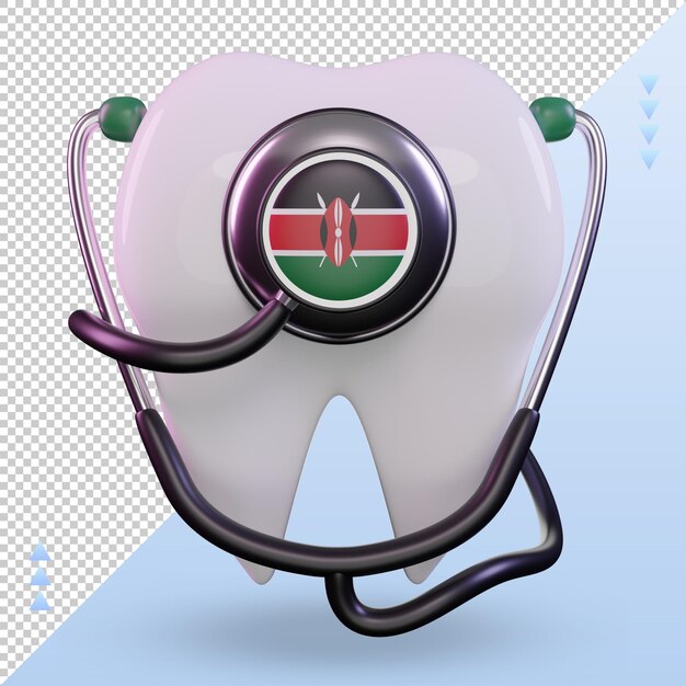 Vista frontal de la representación de la bandera de kenia con estetoscopio de dentista 3d