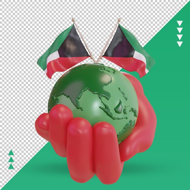 PSD vista frontal de la representación de la bandera de kuwait del día mundial del medio ambiente 3d