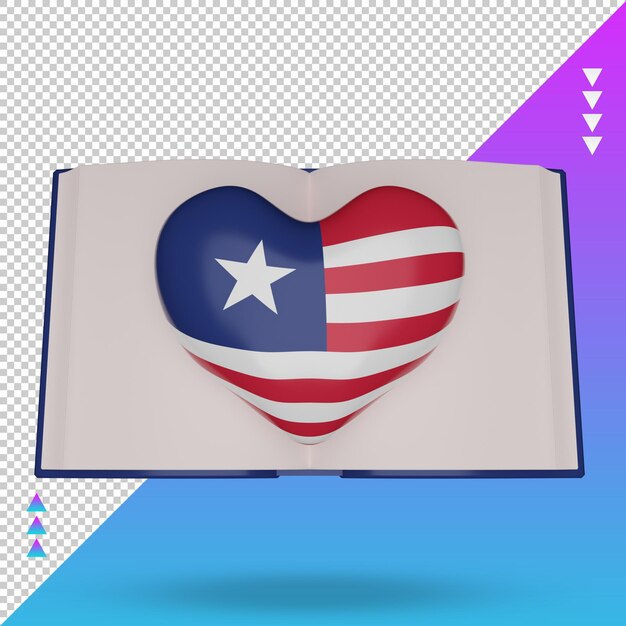 PSD vista frontal de la representación de la bandera de liberia del día mundial del libro 3d