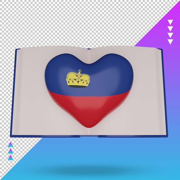 Vista frontal de la representación de la bandera de Liechtenstein del día mundial del libro 3d