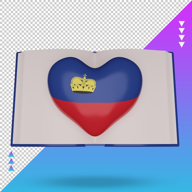 PSD vista frontal de la representación de la bandera de liechtenstein del día mundial del libro 3d