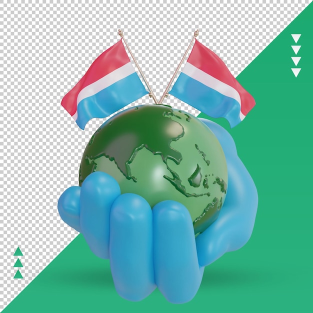 Vista frontal de la representación de la bandera de luxemburgo del día mundial del medio ambiente 3d