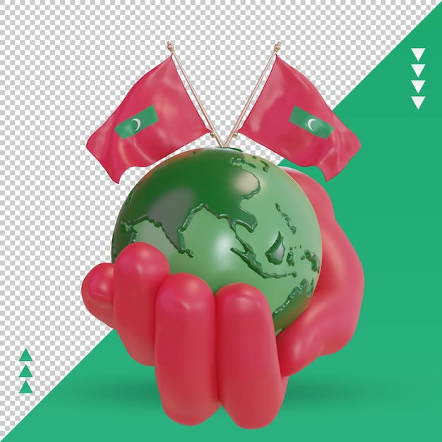 PSD vista frontal de la representación de la bandera de maldivas del día mundial del medio ambiente 3d