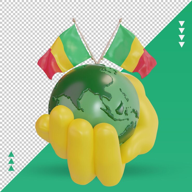 PSD vista frontal de la representación de la bandera de malí del día mundial del medio ambiente 3d