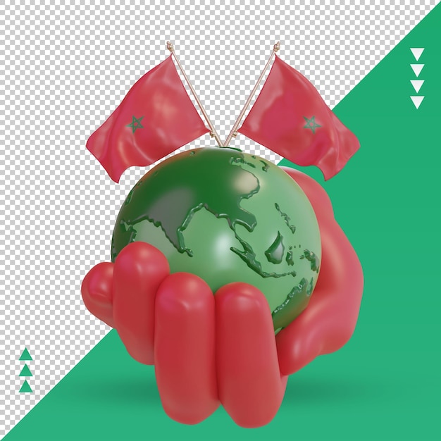 PSD vista frontal de la representación de la bandera de marruecos del día mundial del medio ambiente 3d