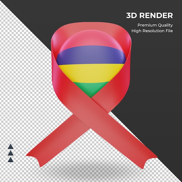 Vista frontal de la representación de la bandera de Mauricio del día del sida 3d