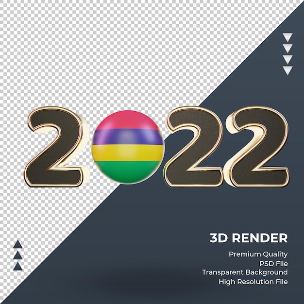 PSD vista frontal de la representación de la bandera de mauricio del texto en 3d 2022