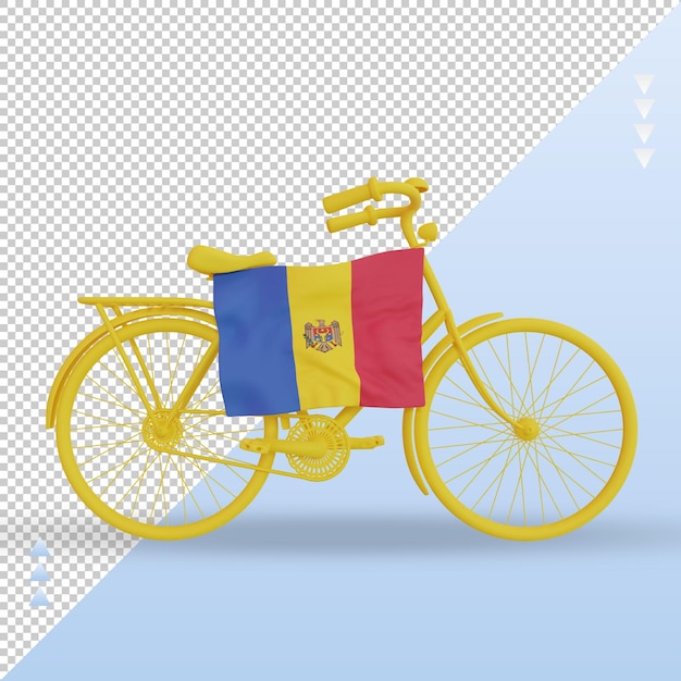 Vista frontal de la representación de la bandera de moldavia del día de la bicicleta 3d