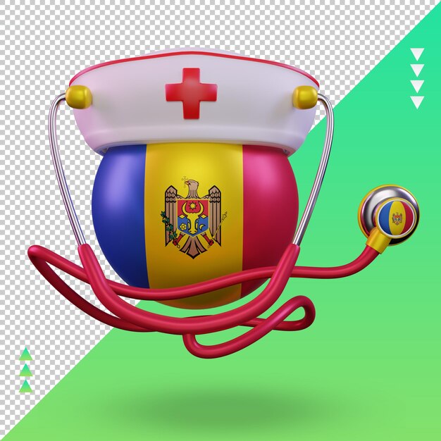 PSD vista frontal de la representación de la bandera de moldavia del día de la enfermera 3d