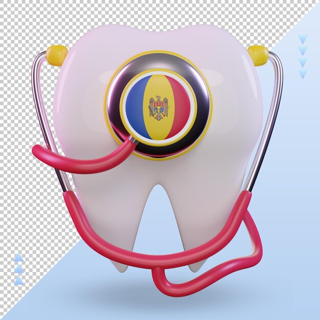 PSD vista frontal de la representación de la bandera de moldavia con estetoscopio de dentista 3d