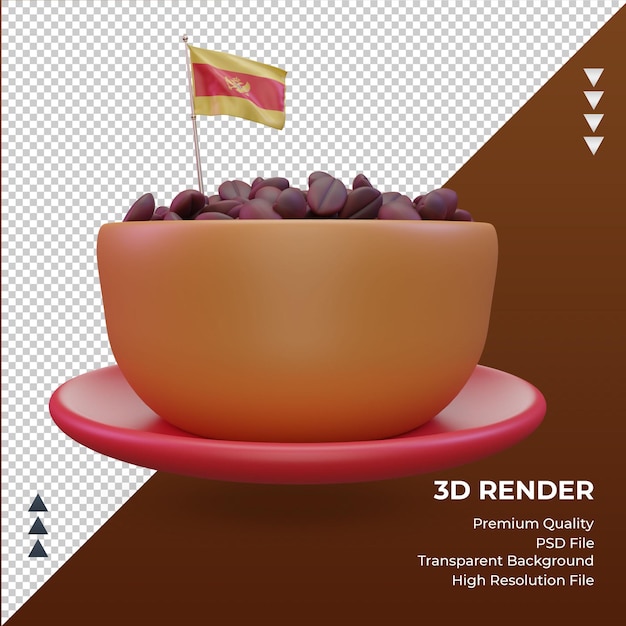 Vista frontal de la representación de la bandera de Montenegro del día del café 3d