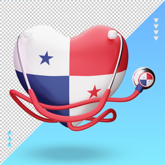 PSD vista frontal de la representación de la bandera de panamá del día mundial de la salud en 3d