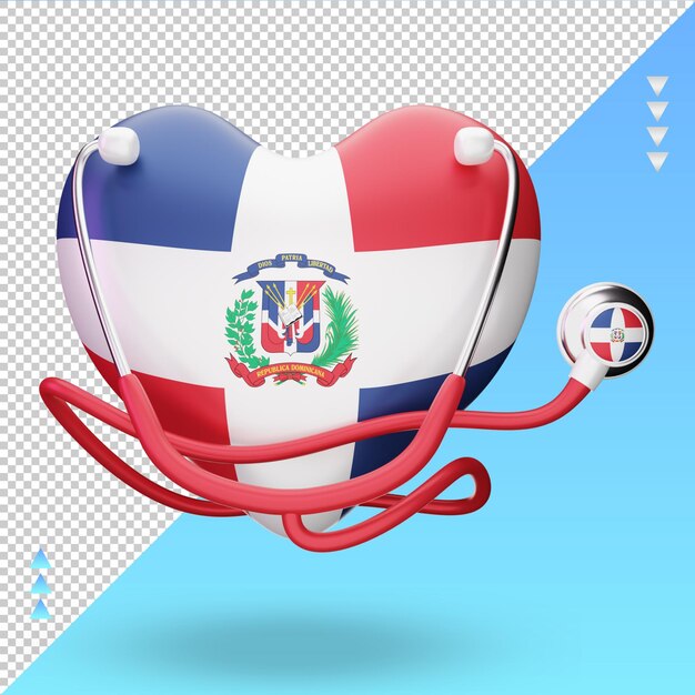 PSD vista frontal de la representación de la bandera de república dominicana del día mundial de la salud 3d