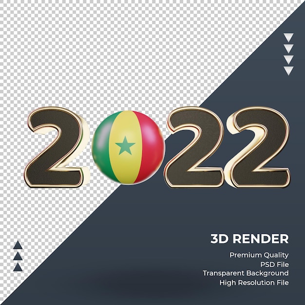 PSD vista frontal de la representación de la bandera de senegal del texto en 3d 2022