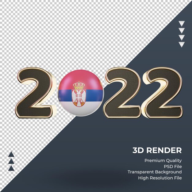 Vista frontal de la representación de la bandera de Serbia del texto en 3D 2022