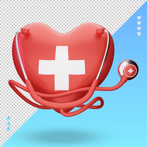 Vista frontal de la representación de la bandera de suiza del día mundial de la salud 3d