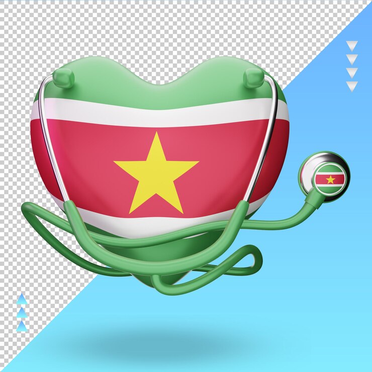 PSD vista frontal de la representación de la bandera de surinam del día mundial de la salud 3d