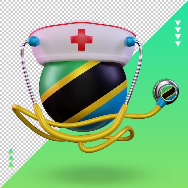 Vista frontal de la representación de la bandera de Tanzania del día de la enfermera 3d