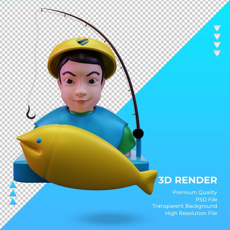 PSD vista frontal de la representación de la bandera de tanzania pescador 3d