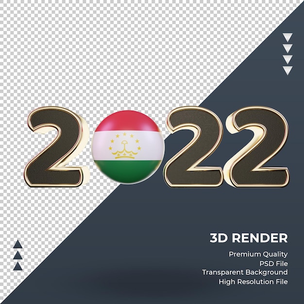 PSD vista frontal de la representación de la bandera de tayikistán del texto en 3d 2022