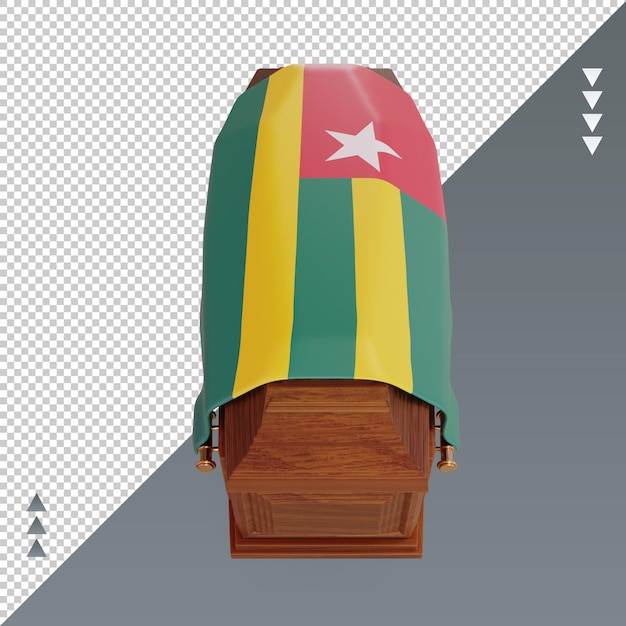 Vista frontal de la representación de la bandera de togo del ataúd 3d