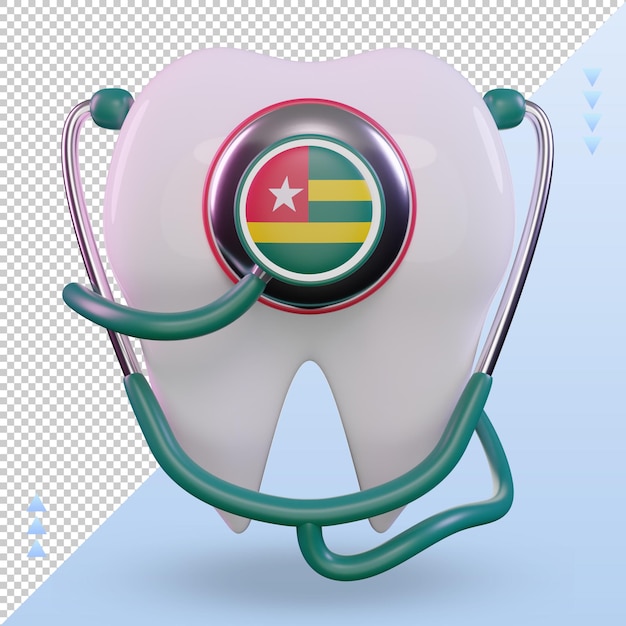 Vista frontal de la representación de la bandera de togo con estetoscopio de dentista 3d