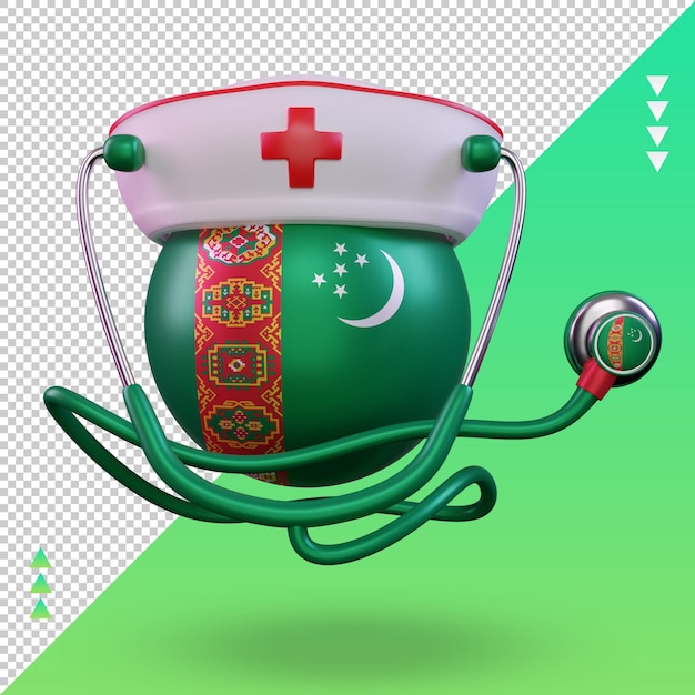 PSD vista frontal de la representación de la bandera de turkmenistán del día de la enfermera 3d