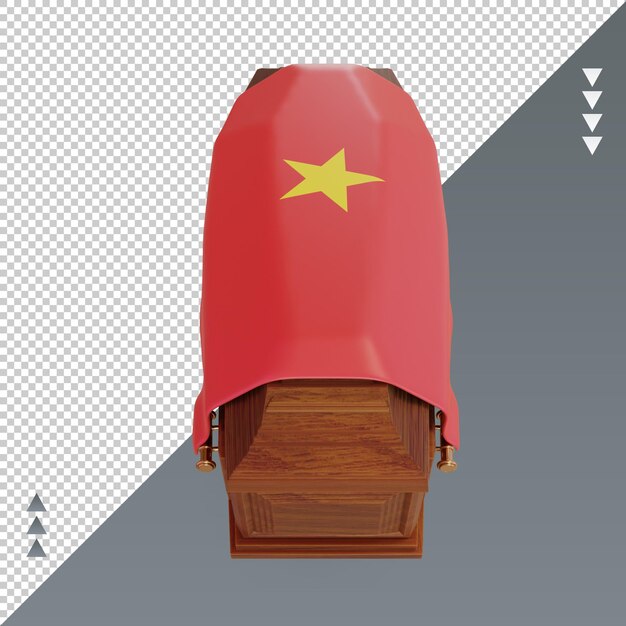 Vista frontal de la representación de la bandera de vietnam del ataúd 3d