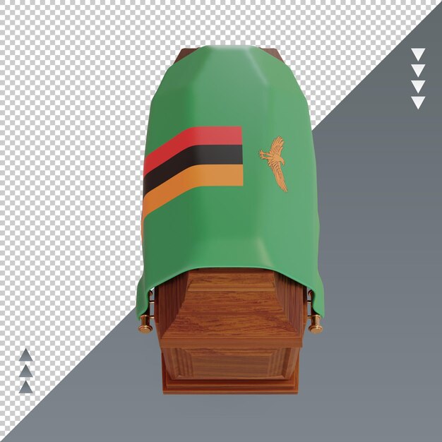 Vista frontal de la representación de la bandera de zambia del ataúd 3d